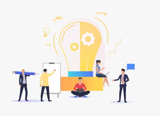 Light bulb, people working and studying. Innovation, study, work concept. Vector illustration can be used for topics like business, education, research